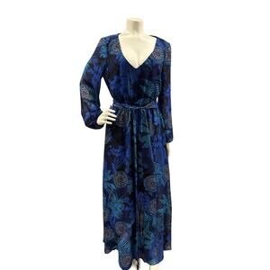 International Concepts INC Flowy Maxi Dress Blue Floral Elastic Waist Sz 4